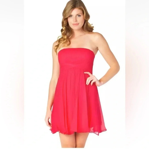 BCBGMAXAZRIA Duran Ruby Red 100% Silk Cocktail Dress Mini Chiffon Size 4 Small - Picture 1 of 5